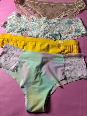 Victoria's Secret Multicolor Lace & Seamless Panty Set - Yellow, Pink, Mint